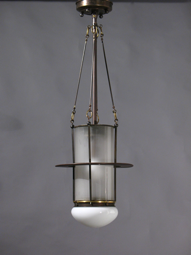 Set of 3 Clear and Opaline Glass Cylinder Pendant